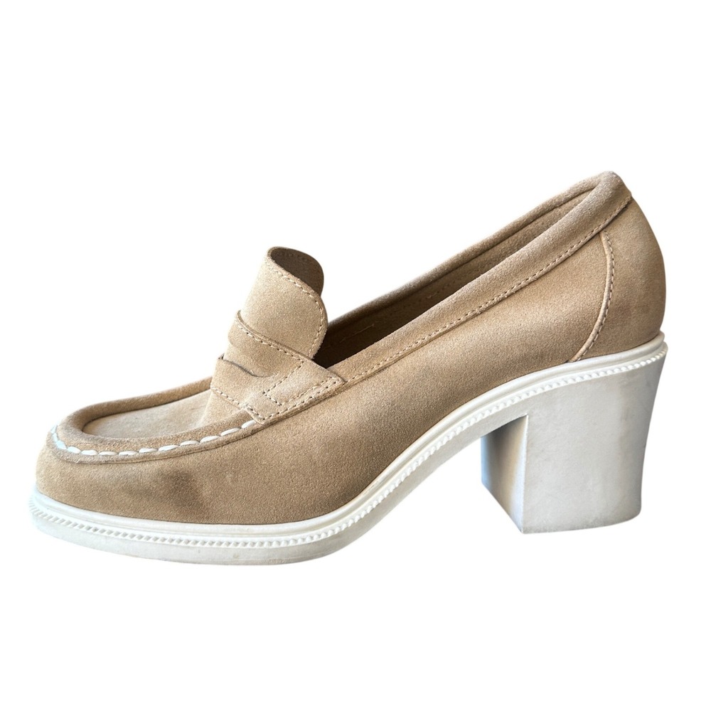 No Parking Y2K Bratz Tan Suede Chunky Heel Penny Loafers Womens 9B